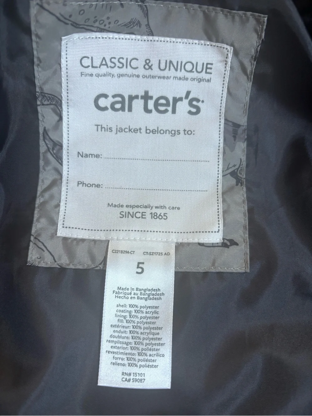 CARTER’S Dinosaur Packable Puffer Jacket